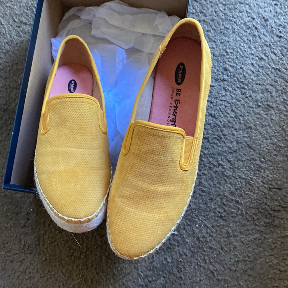Dr Scholls essentials beautiful mustard faux suede espadrille slip on 9M